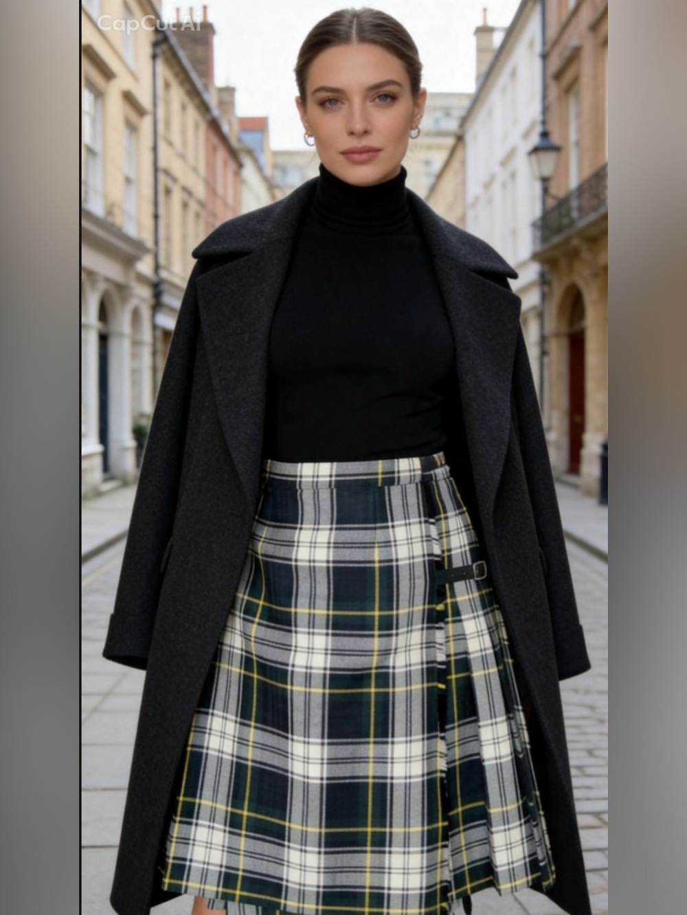 Scottish  Kilt  (  Campbell) Pleated A-Line Skirt in Navy and White